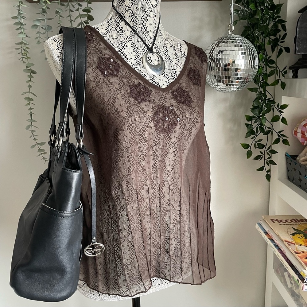 Reitmans Sheer Brown Lace Blouse